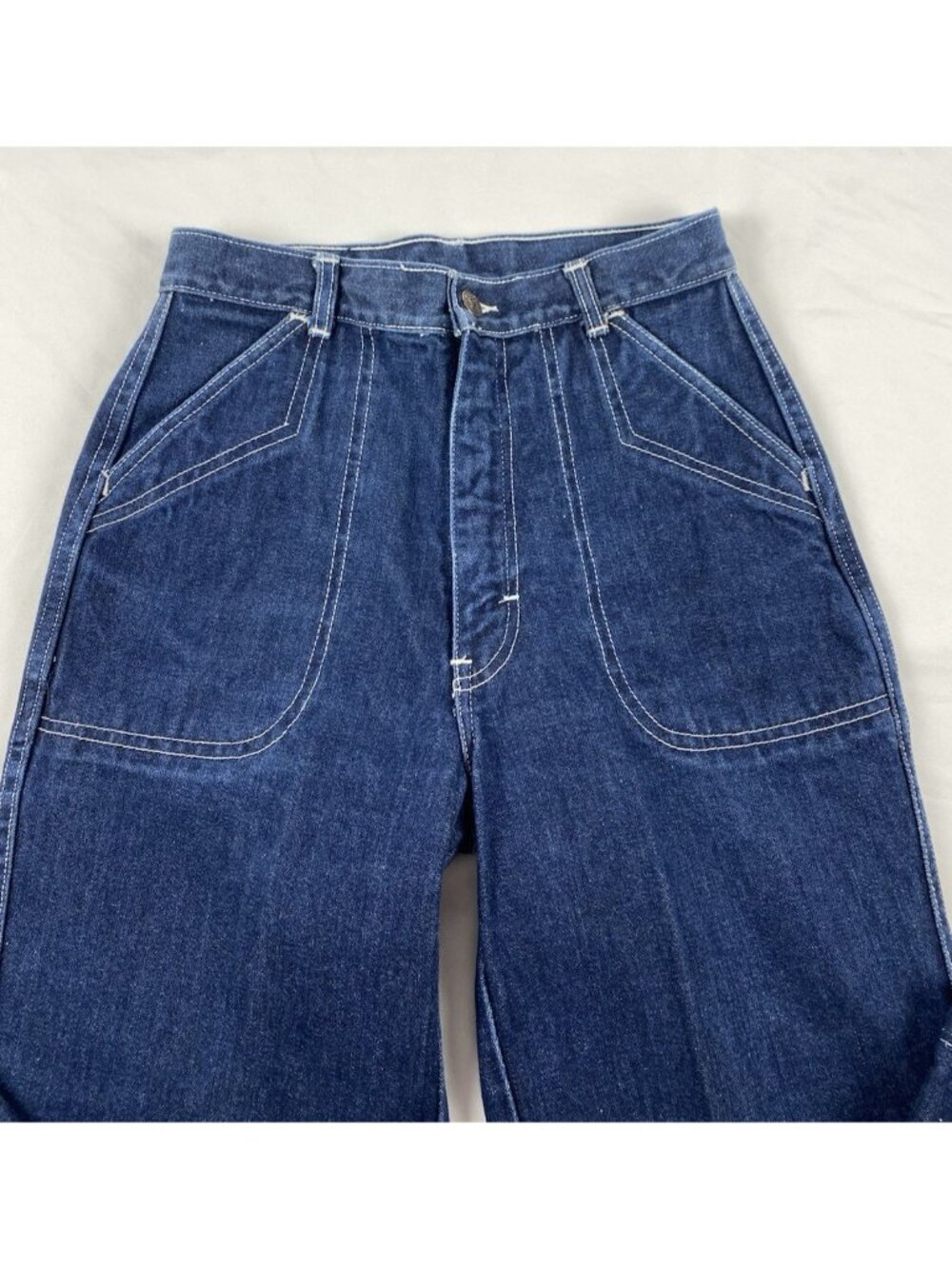 VTG 80s Style Jrs / Womens High Rise Size 7 Wide Leg Deep Pocket Tie Back Pocket - Picture 4 of 13